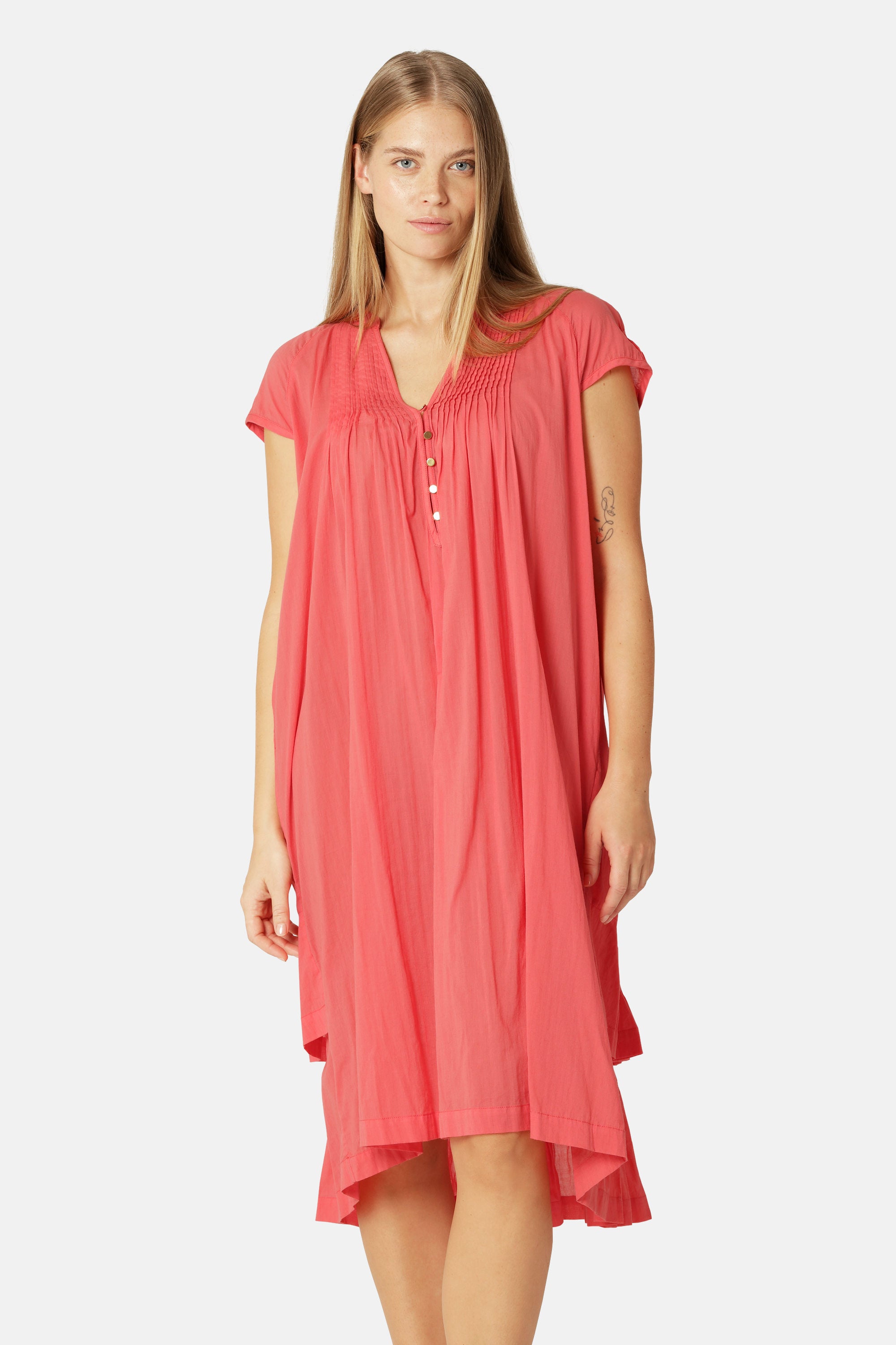Lang Kjole med Korte Ærmer - Spiced Coral